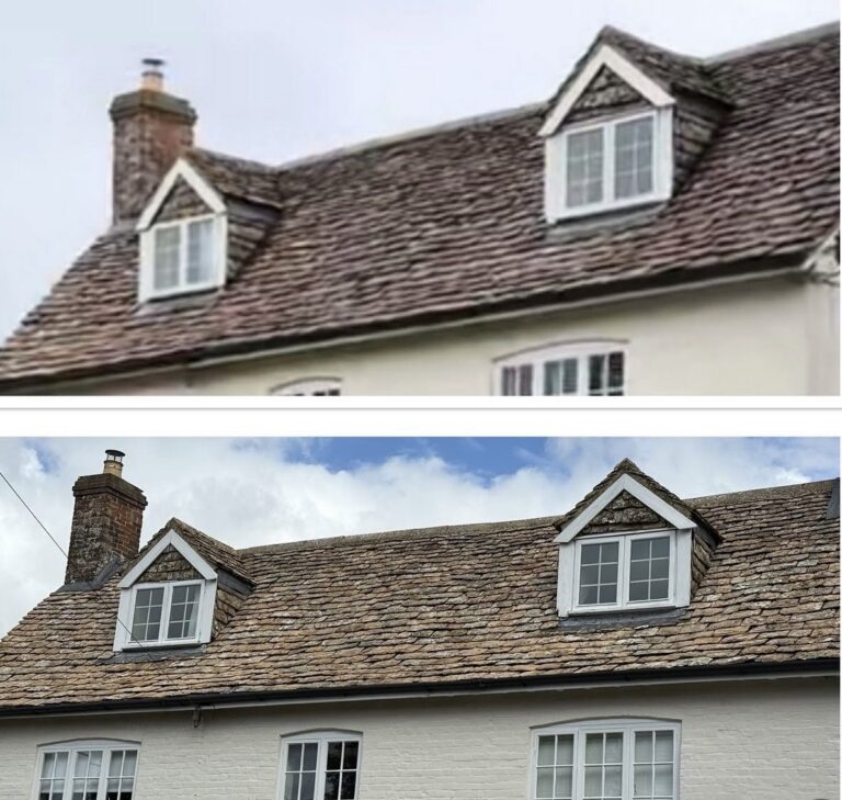 Cotswold stone roof cleaned by Cotswold Roof Cleaning