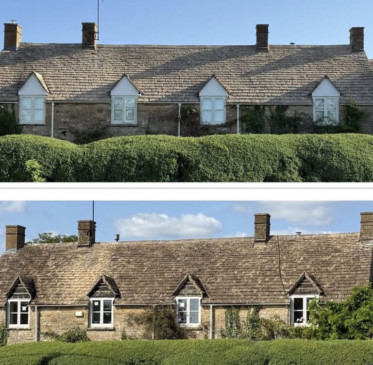 Cotswold stone roof cleaned by Cotswold Roof Cleaning
